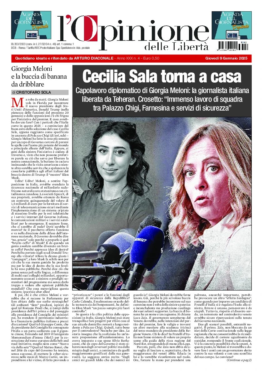 Prima-pagina-opinione della liberta-edizione-di-oggi-2025-01-09